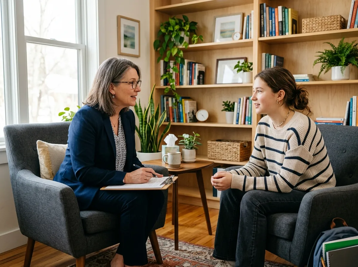 Mental health clinician offering supportive care to a student