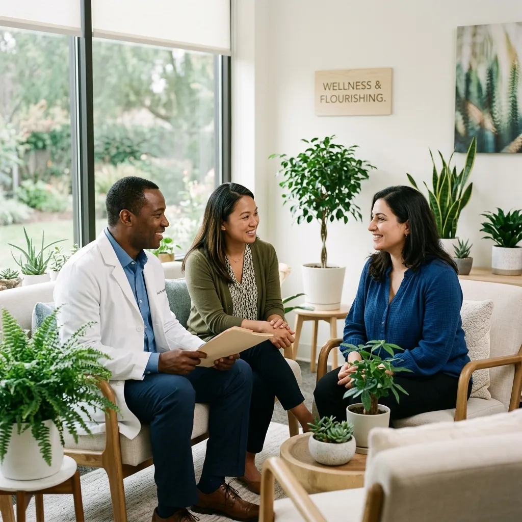 Physicians and psychiatric clinicians collaborating on patient referral and mental wellness